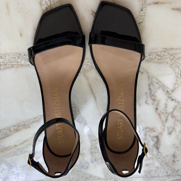 Stuart Weitzman Womens Nudist Curve Heel Black Patent Leather Wedge Size 6.5 NEW - Picture 2 of 9